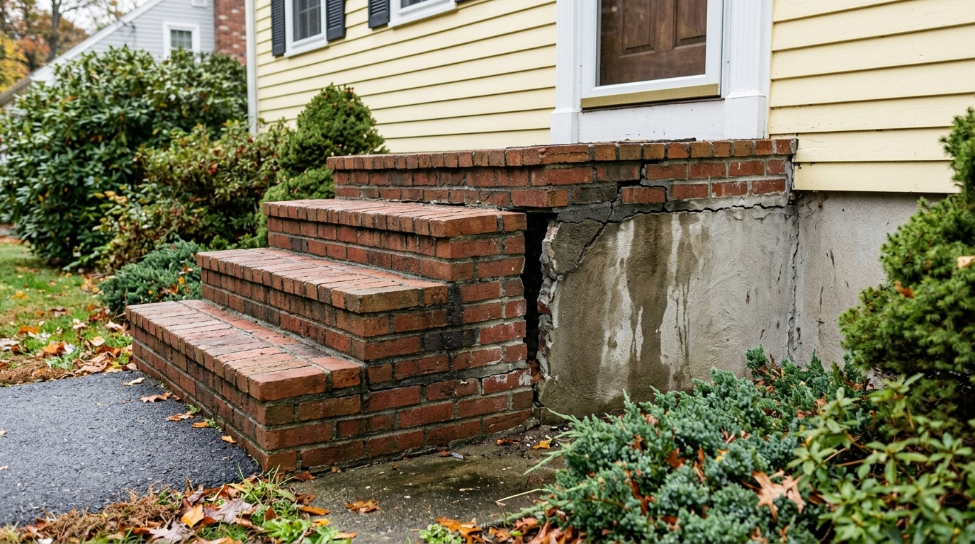 Illustration representing When Steps Need a Rebuild: Some symptoms point below the brick.