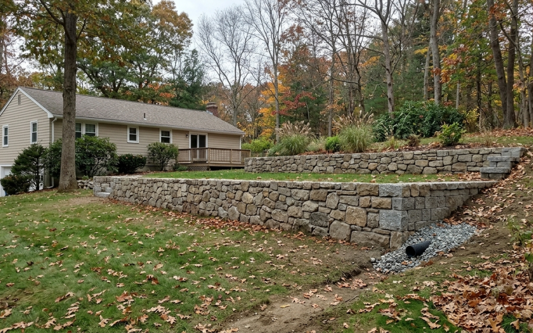 Illustration representing Planning a Residential Retaining Wall: Drainage, Engineering, and Permits.